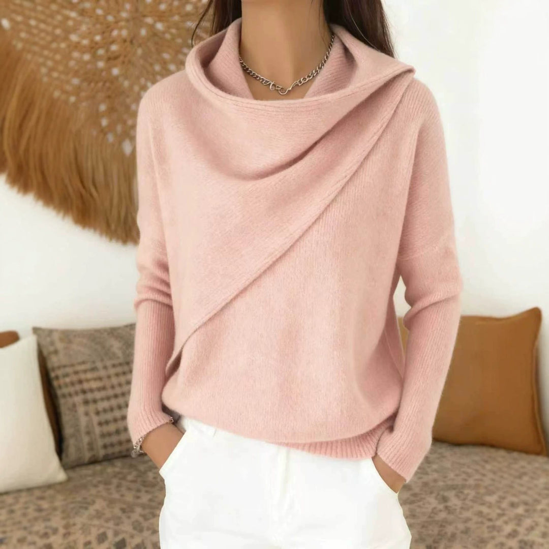 Damen Asymmetrischer Grobstrick-Pullover mit Schalkragen Nord Taschen