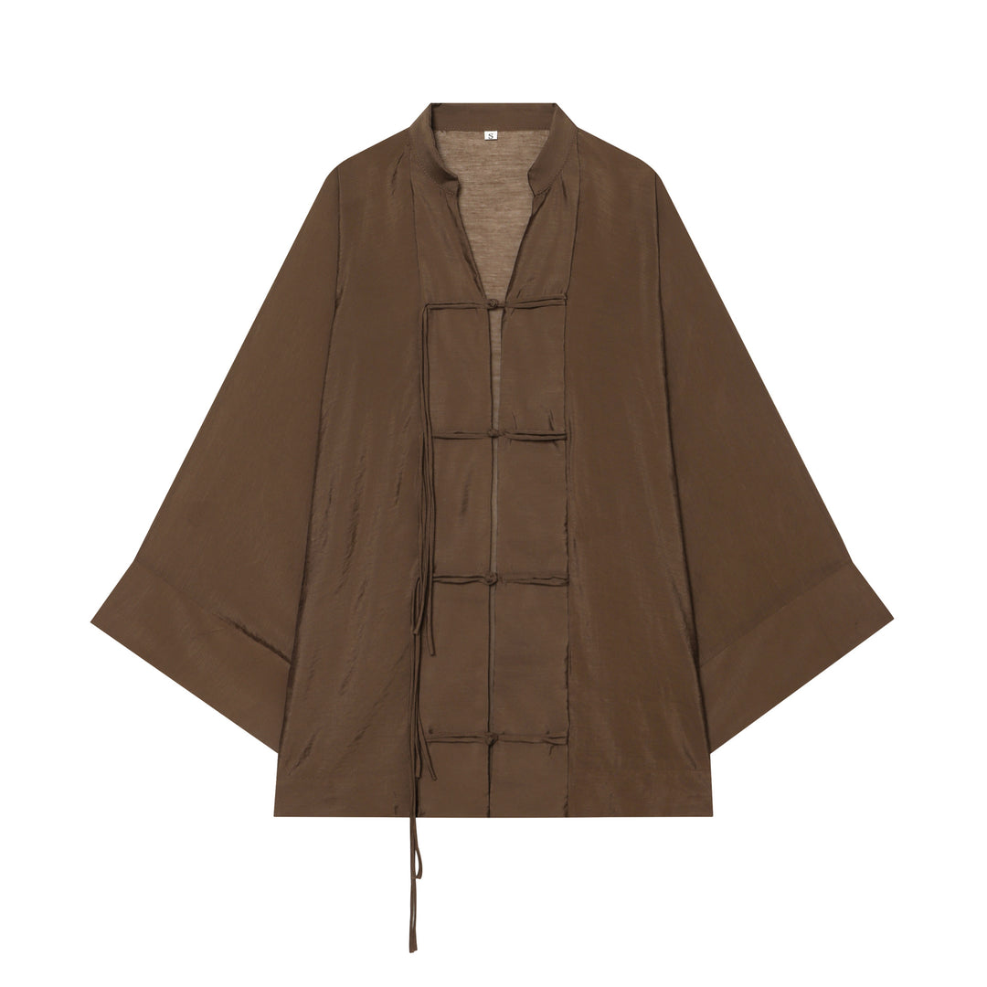 Damen Kimono-Capejacke mit Chinaknopfverschluss und langen Quasten Nord Taschen