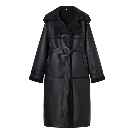 Damen Oversize Lammfellmantel mit Gürtel und Teddyfutter Nord Taschen