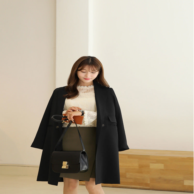 Damen Knieumspielender Einreihiger Wollmix-Longmantel im minimalistischen Tailoring Nord Taschen