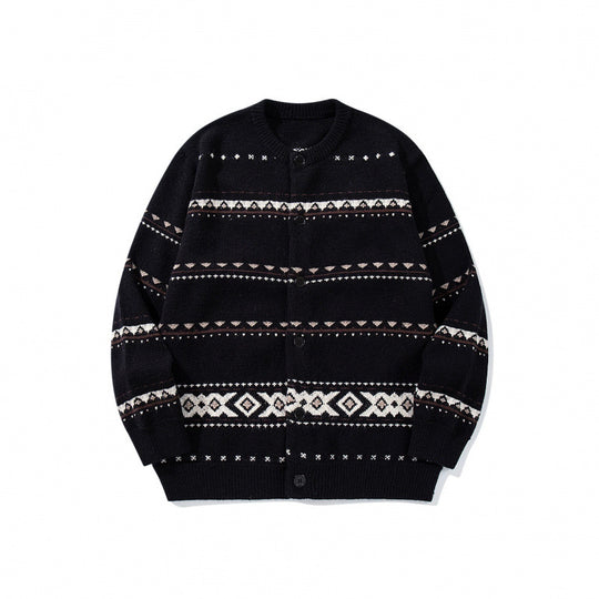 Unisex Jacquard‑Strickcardigan im Boxy‑Cut mit Rundhals und Knopfleiste Nord Taschen
