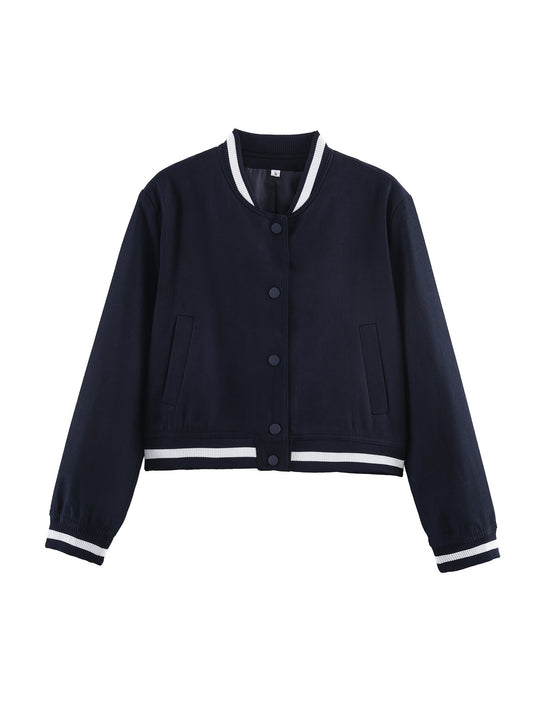 Damen Varsity‑Bomberjacke im Cropped‑Boxy‑Schnitt mit gestreiften Rippbündchen Nord Taschen