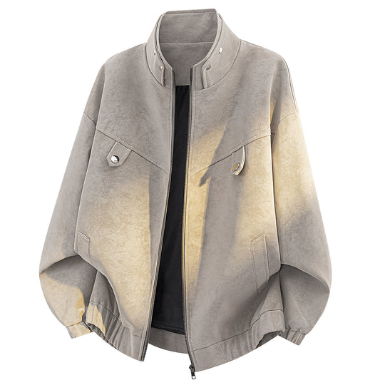Herren Oversize Velours-Optik Bomberjacke mit hohem Stehkragen, asymmetrischer Brustpasse & elastischem Saum Nord Taschen