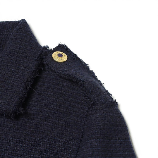 Damen Bouclé‑Tweed Kurzjacke mit Fransenbesatz, Schulterpatten und aufgesetzten Taschen Nord Taschen