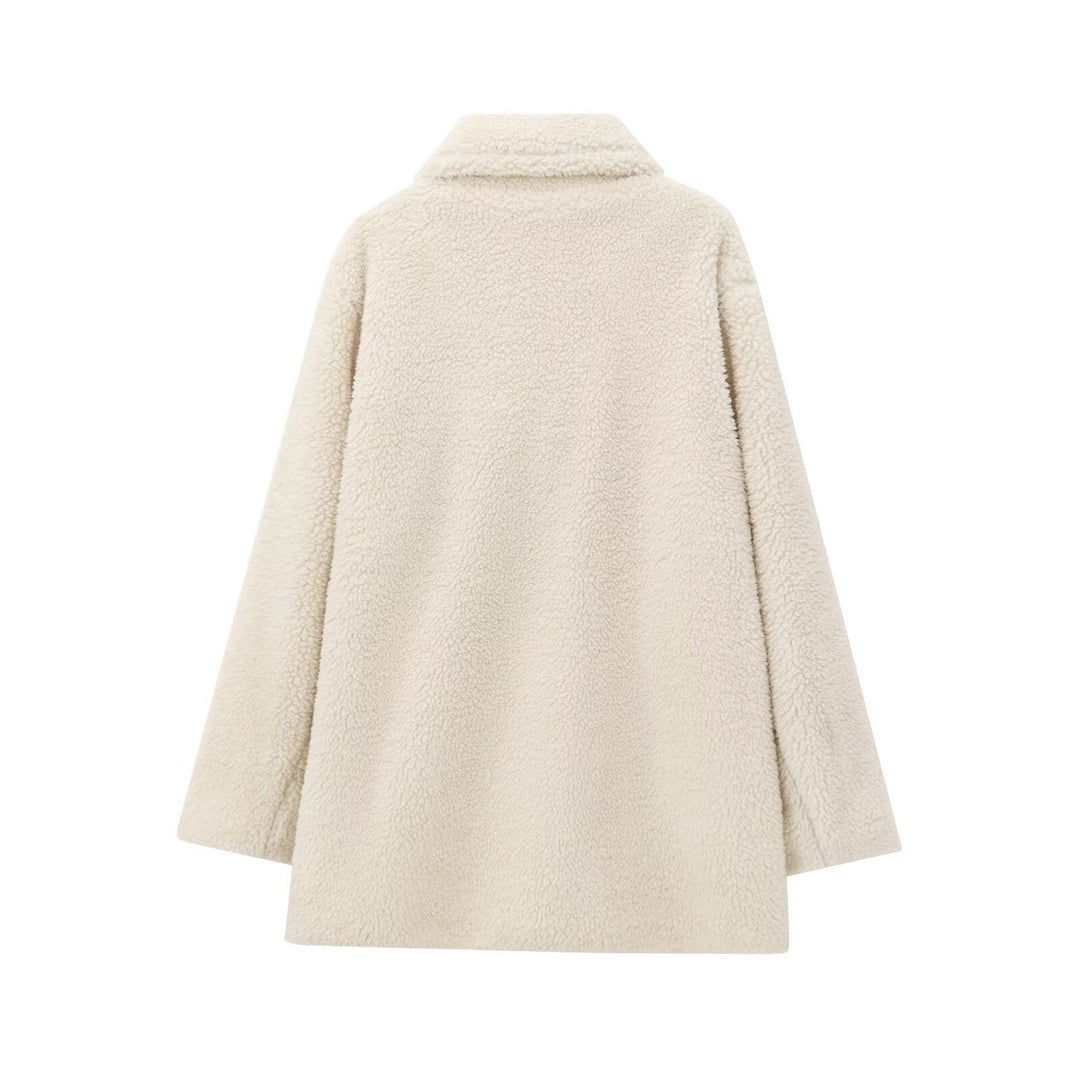 Damen Oversize Teddy‑Mantel aus Kunstfell mit Reverskragen und kastiger Silhouette Nord Taschen