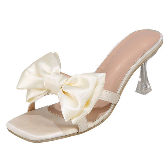 Damen elegante Sling-Sandalen mit glänzenden Schleifen und transparentem Absatz Nord Taschen