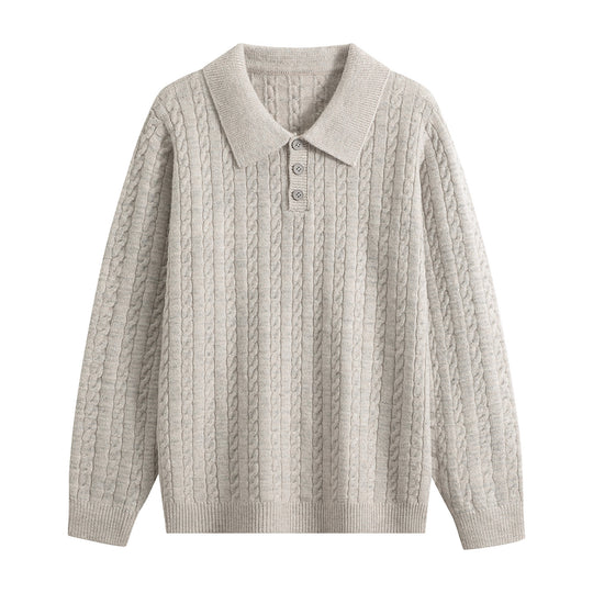 Herren Zopfstrick-Polopullover mit Polokragen, halber Knopfleiste & relaxed Schnitt Nord Taschen