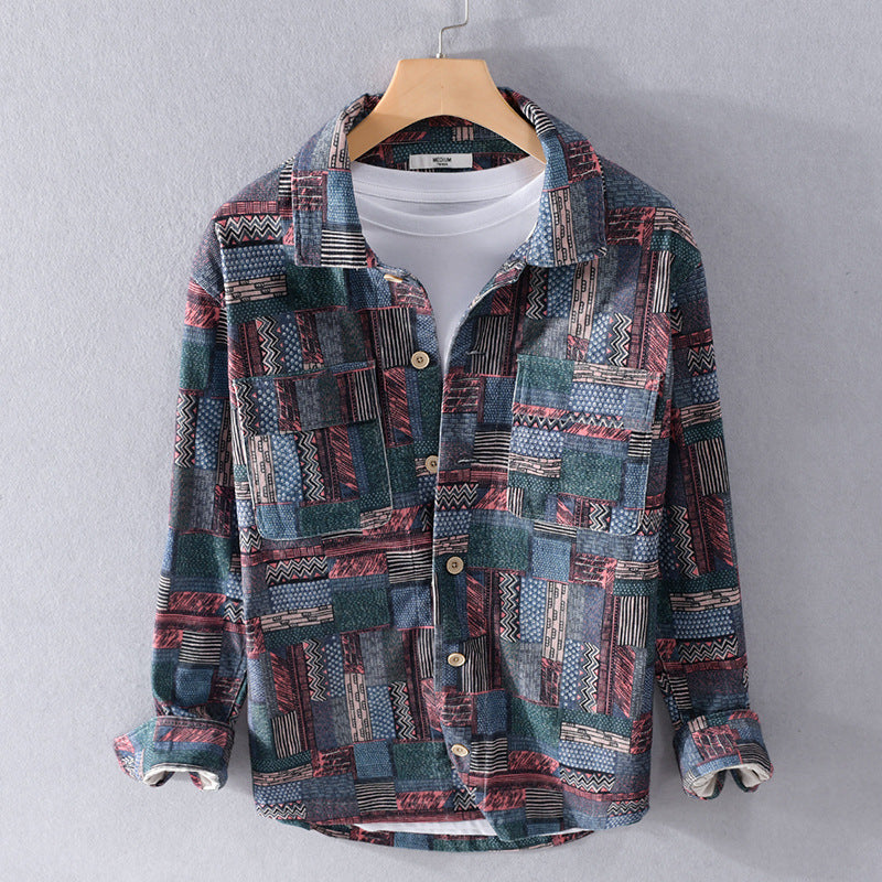 Herren Overshirt im Patchwork-Look mit aufgesetzten Brusttaschen Nord Taschen