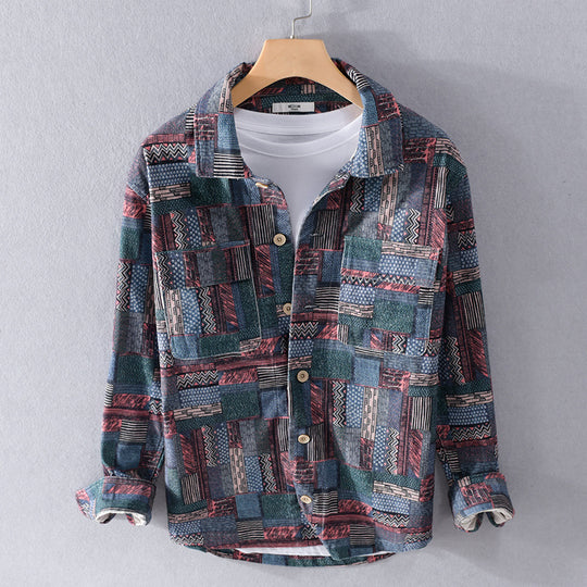 Herren Overshirt im Patchwork-Look mit aufgesetzten Brusttaschen Nord Taschen