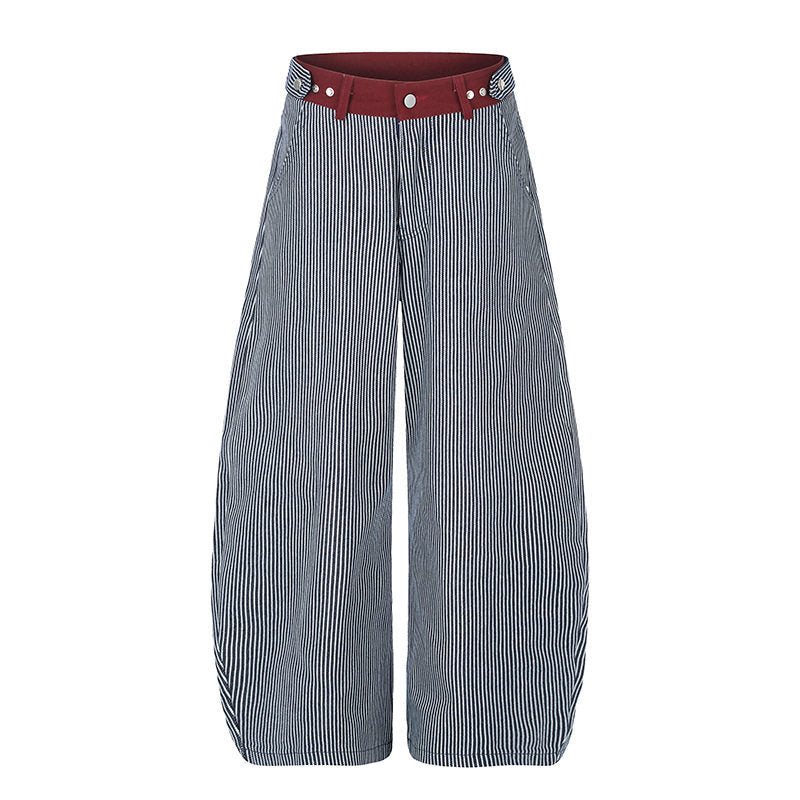 Damen Weite High‑Waist Palazzo-Culotte mit maritimem Nadelstreifen und kontrastierendem Bunddetail Nord Taschen