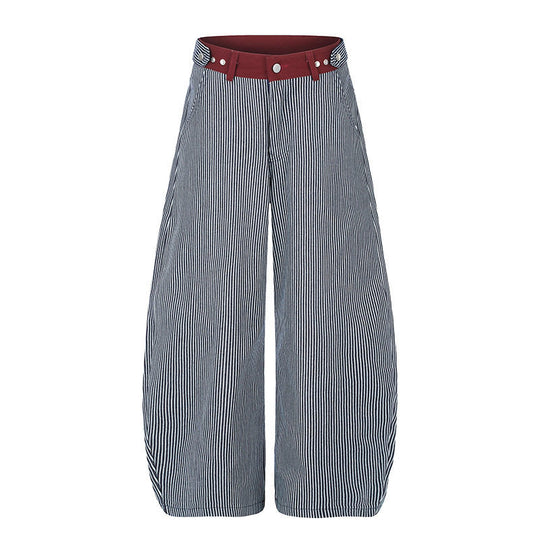 Damen Weite High‑Waist Palazzo-Culotte mit maritimem Nadelstreifen und kontrastierendem Bunddetail Nord Taschen