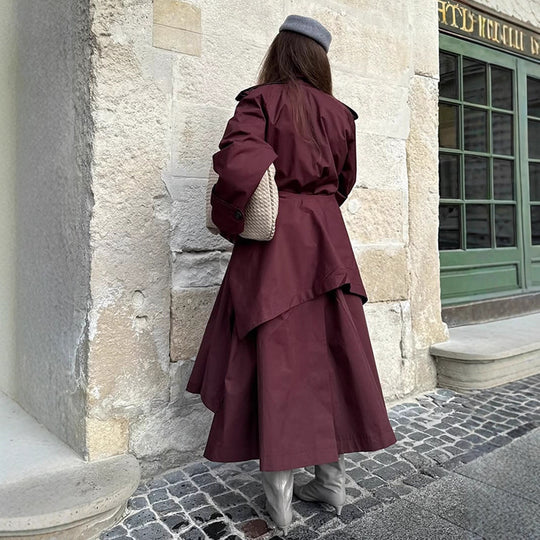 Damen Midilanger Trenchcoat mit ponchoartigem Cape-Überwurf & kastiger Silhouette Nord Taschen