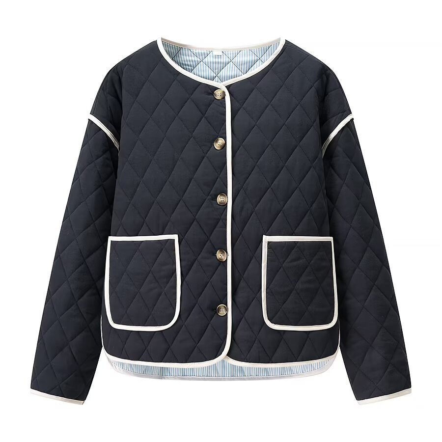 Damen gesteppte Kurzjacke mit Diamantstepp, kontrastierter Paspel und abgerundetem Saum Nord Taschen