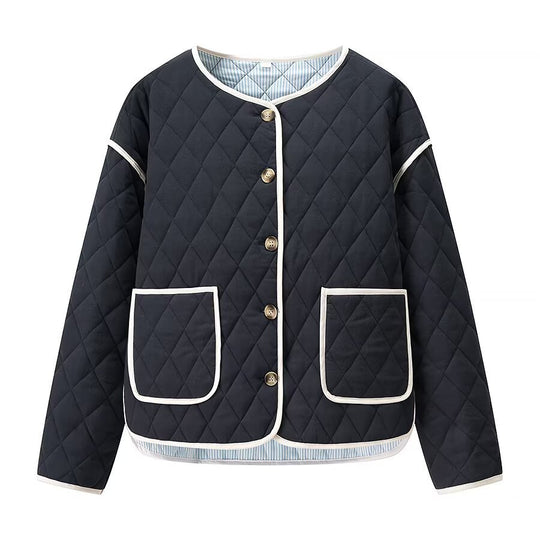 Damen gesteppte Kurzjacke mit Diamantstepp, kontrastierter Paspel und abgerundetem Saum Nord Taschen