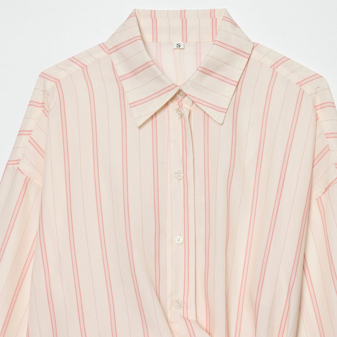 Damen Gestreifte Hemdbluse mit Taillenknotendetail Nord Taschen