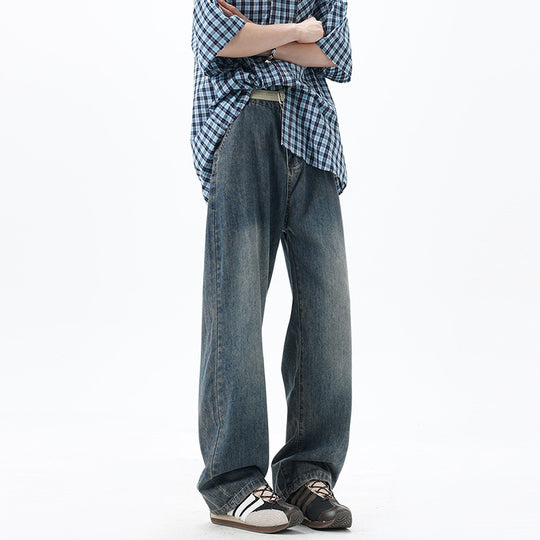 Herren Weite Denim-Jeans mit Vintage-Waschung und tiefem Schritt Nord Taschen