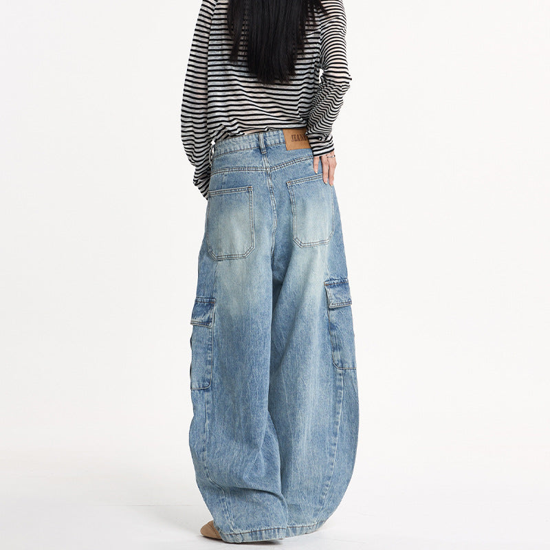 Damen Weite Cargo-Denim-Palazzohose im Baggy-Cut Nord Taschen