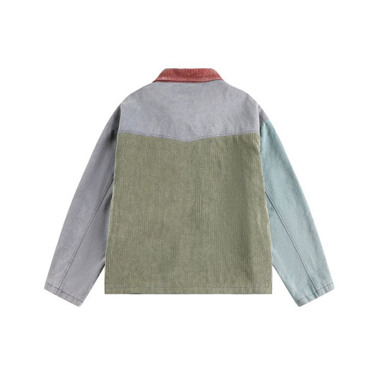Unisex Boxy‑Patchwork‑Cordjacke mit kontrastierendem Kragen und Multifunktionstaschen Nord Taschen