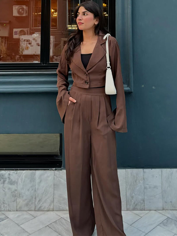 Damen Zweiteiliges Tailoring-Set Kurzblazer mit Glockenärmeln und High‑Waist Palazzohose Nord Taschen
