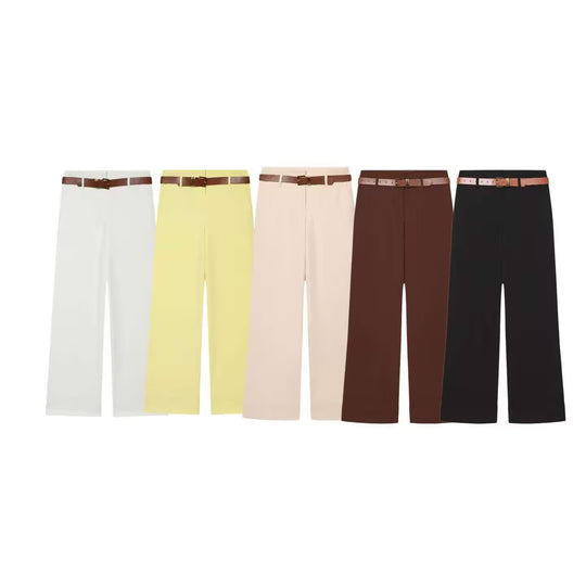 Damen Hochtaillierte Wide‑Leg‑Hose mit Bügelfalte, Gürtelschlaufen und verdeckter Knopfleiste Nord Taschen