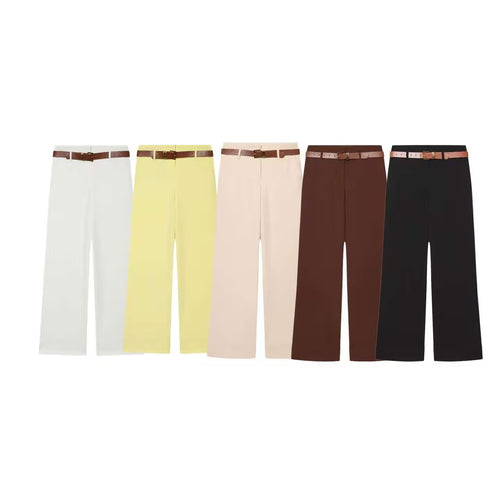 Damen Hochtaillierte Wide‑Leg‑Hose mit Bügelfalte, Gürtelschlaufen und verdeckter Knopfleiste Nord Taschen