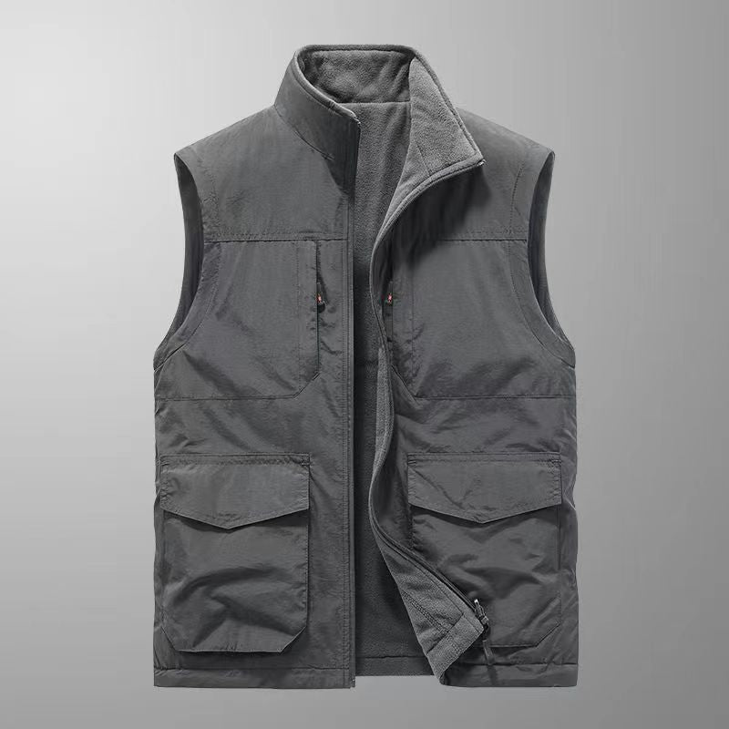 Herren robuste Canvas-Utility-Weste mit multifunktionalen Außentaschen und hohem Stehkragen Nord Taschen