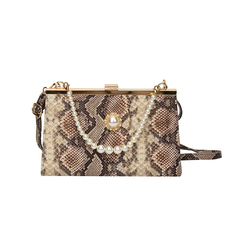 Damen elegante Abendtasche im Schlangenleder-Look mit Perlenakzent Nord Taschen