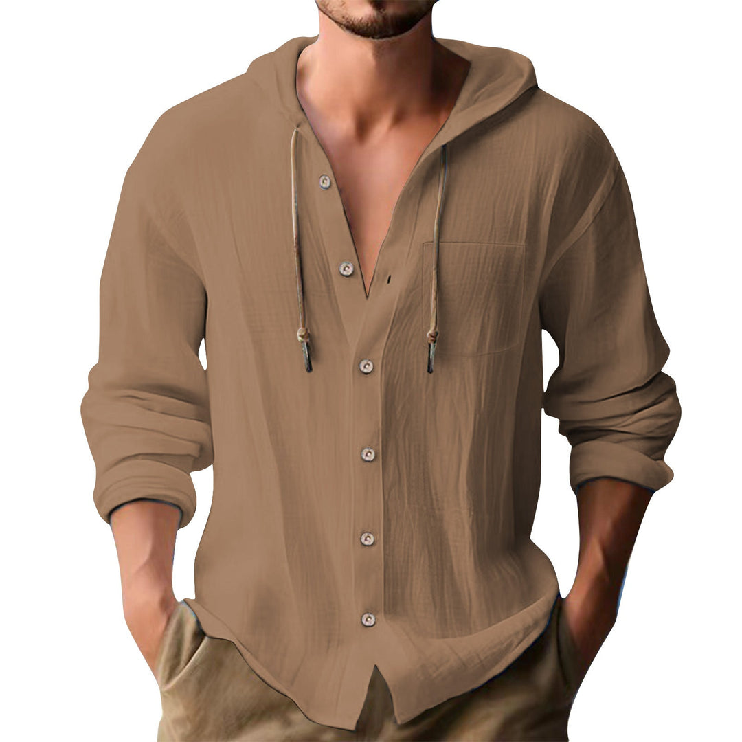 Herren lässiges Kapuzenshirt mit Knopfleiste und praktischen Taschen