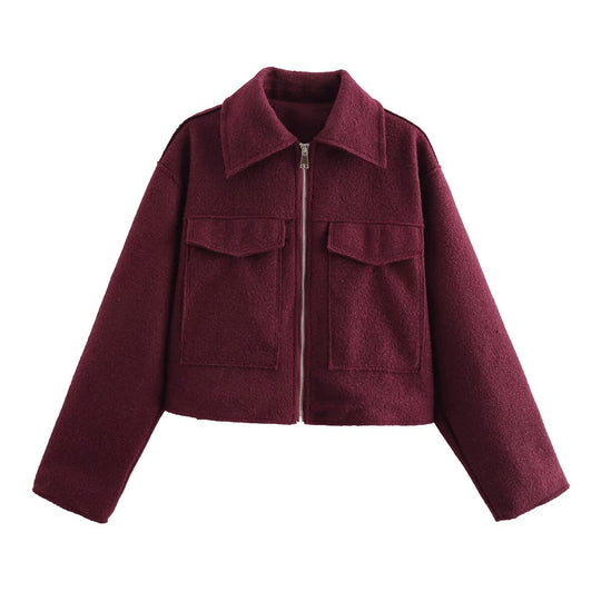 Damen Boxy-Cropped-Jacke aus Bouclé‑Wollmix mit Hemdkragen und aufgesetzten Pattentaschen Nord Taschen
