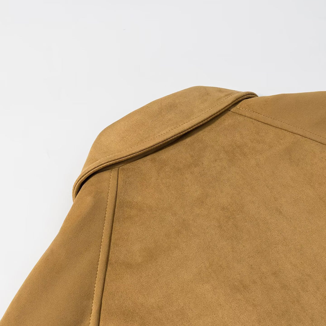 Damen Kurzjacke im Veloursleder-Look mit Raglanärmeln und elastischem Saum Nord Taschen