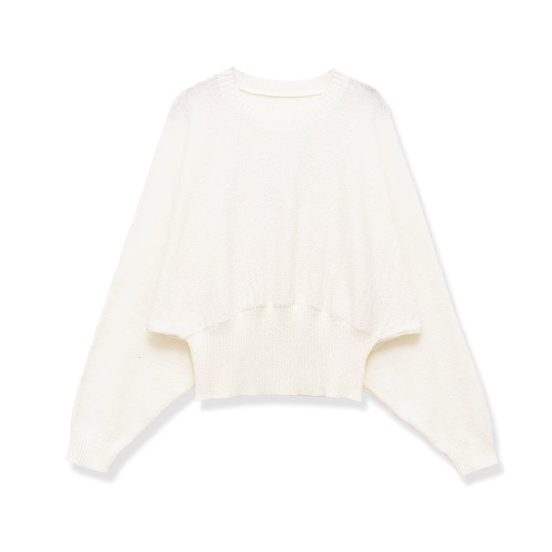 Damen weit geschnittener Cropped-Pullover mit Fledermausärmeln und breitem Rippbündchen Nord Taschen