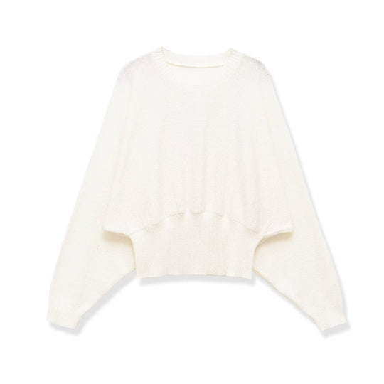 Damen weit geschnittener Cropped-Pullover mit Fledermausärmeln und breitem Rippbündchen Nord Taschen