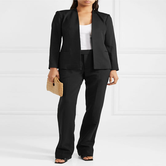 Damen Zweiteiliges Tailoring-Set aus Stretchkrepp mit offenem Longblazer und verkürzter Zigarettenhose Nord Taschen