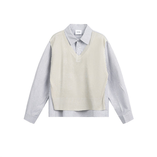 Damen Lagen-Hemdbluse mit eingearbeiteter V-Ausschnitt-Strickweste Nord Taschen