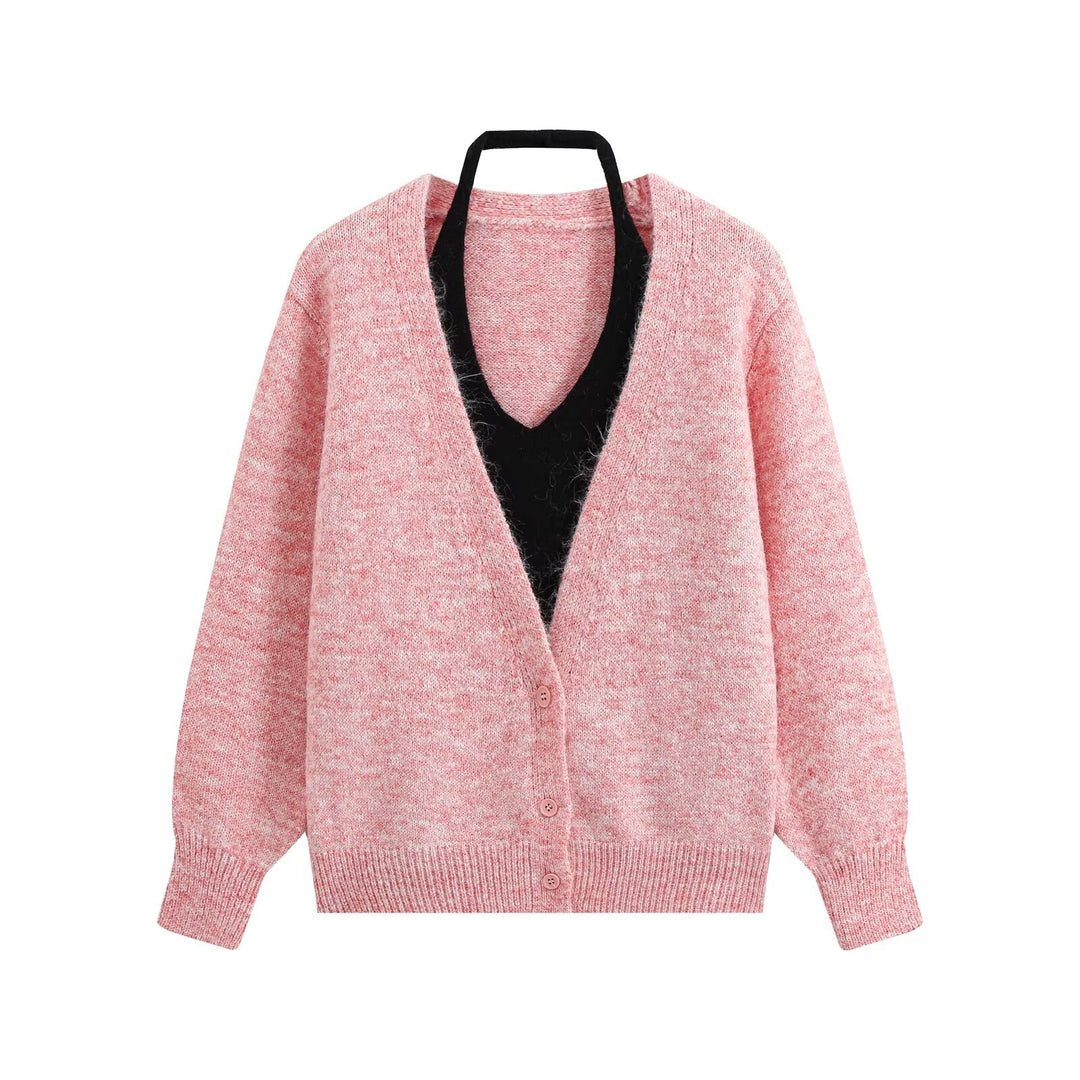 Damen Oversize Strickcardigan mit tiefem V Ausschnitt und Rippbund Nord Taschen