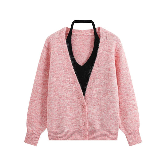 Damen Oversize Strickcardigan mit tiefem V Ausschnitt und Rippbund Nord Taschen
