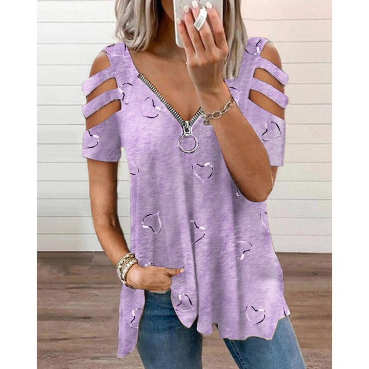 Damen V-Ausschnitt T-Shirt mit Cut-Outs und Herzdesign