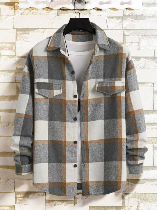 Herren Karierte Flanell-Hemdjacke mit Brusttaschen und Knopfleiste Nord Taschen