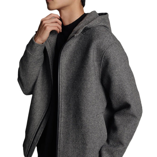 Herren Kurze Wollmisch-Kapuzenjacke mit Reißverschluss und elastischem Saum Nord Taschen
