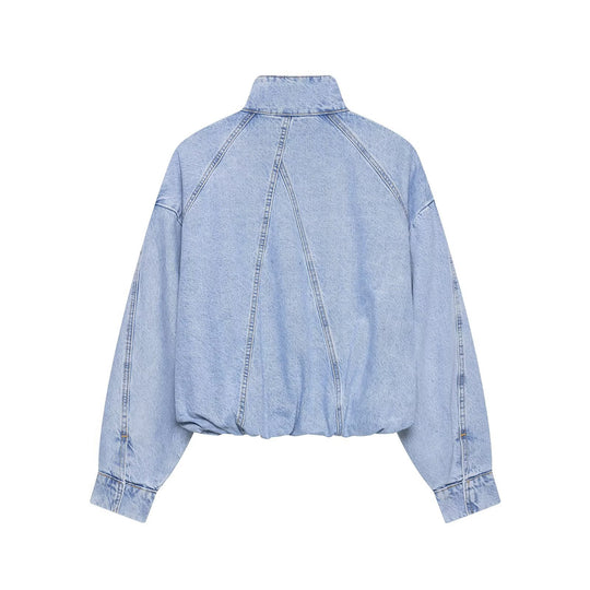 Damen Oversize Denim-Blouson mit hohem Stehkragen und elastischem Saum Nord Taschen