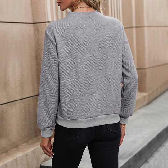 Damen Eleganter Langarmpullover mit schrägem Halsausschnitt und Knopfdetails Nord Taschen