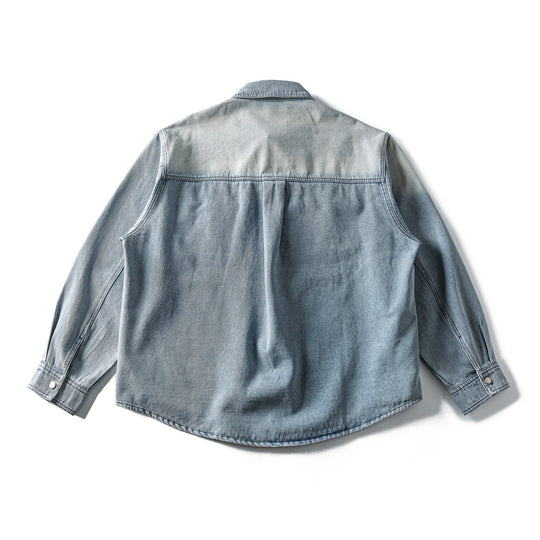 Damen Weite Denim‑Hemdjacke im Oversize‑Cut mit Druckknopfblende, Western‑Brusttaschen und abgerundetem Saum Nord Taschen