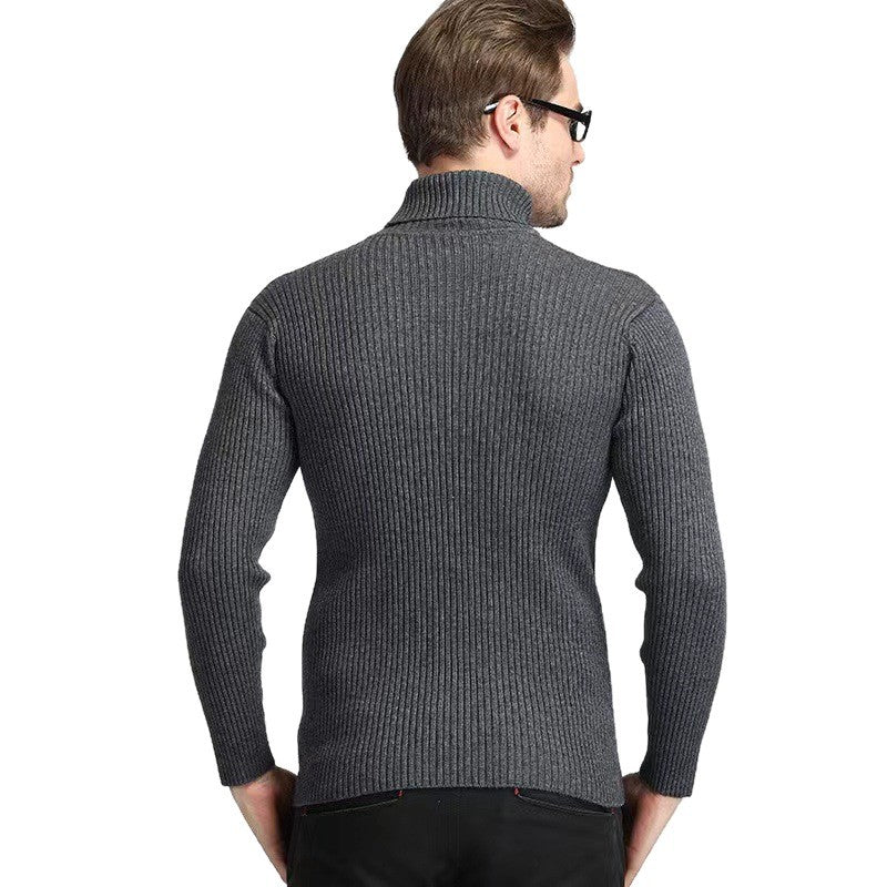 Herren Rippstrick Rollkragenpullover figurnaher elastischer Feinstrick Nord Taschen