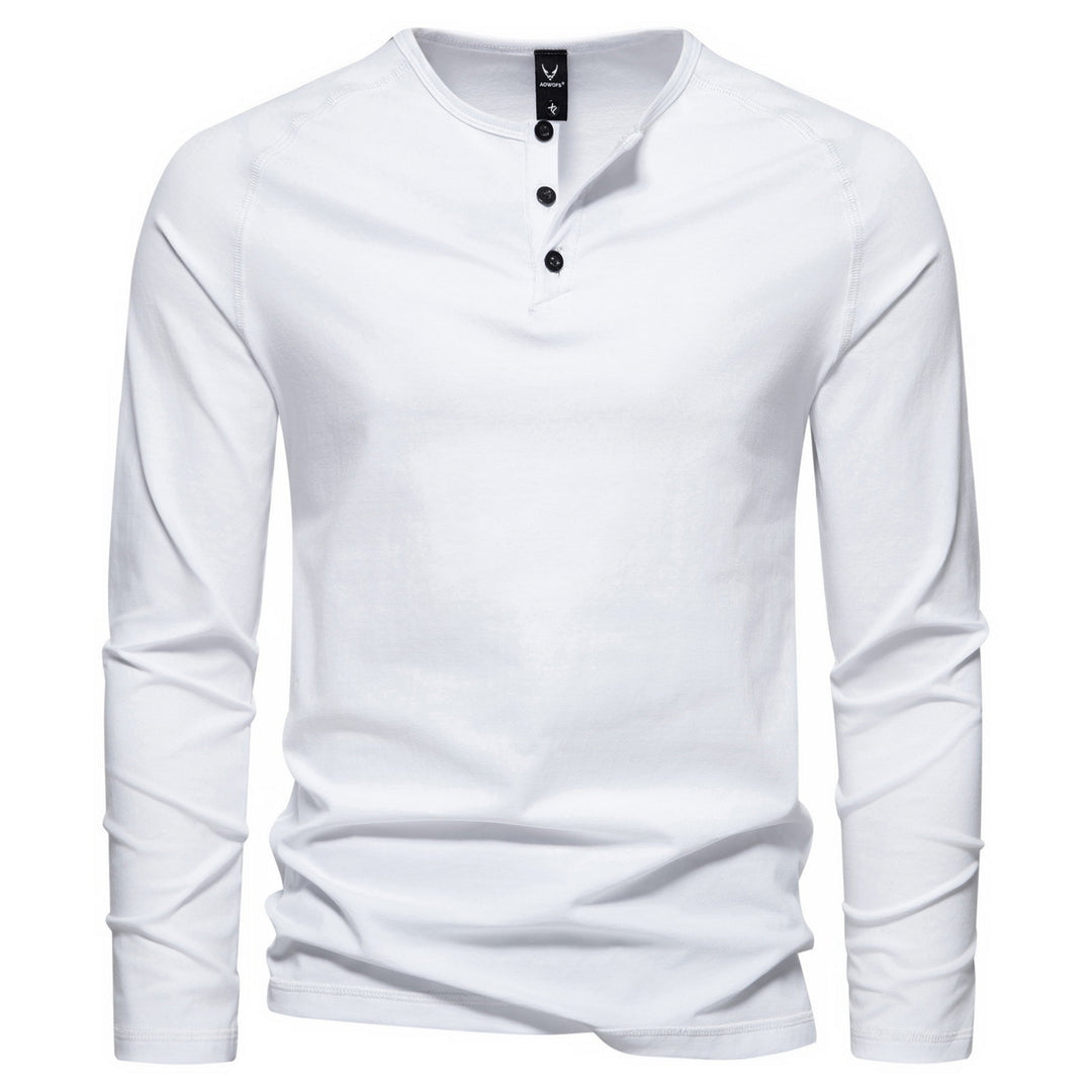 Herren Slim-Fit Baumwoll-Mix Henleyshirt mit Knopfleiste Nord Taschen