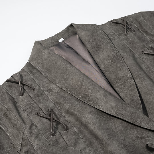Damen Kurzjacke aus Veloursoptik mit Wickelgürtel und Schnürdetail Nord Taschen