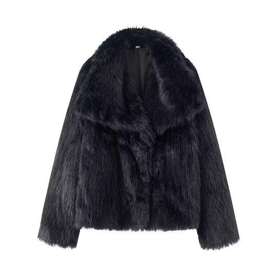 Damen Kurzer Boxy-Faux-Fur-Mantel mit großzügigem Schalkragen und weichem Innenfutter Nord Taschen