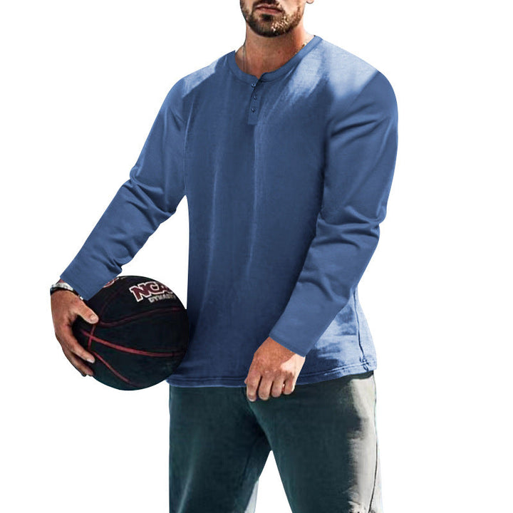 Herren langärmliges Henley-Shirt mit strukturiertem Stoff und praktischen Knopfdetails