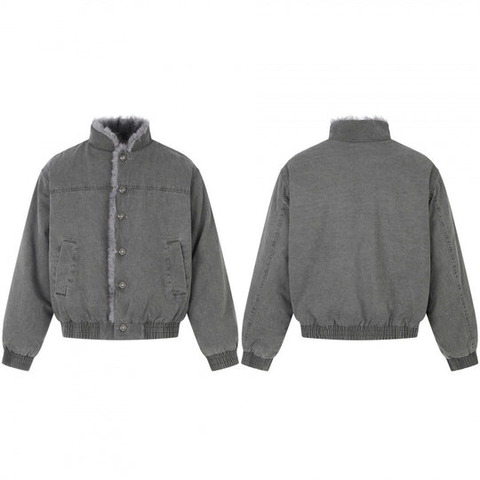 Herren Kurz geschnittene Blousonjacke mit Kunstfellfutter, Stehkragen und elastischem Saum Nord Taschen