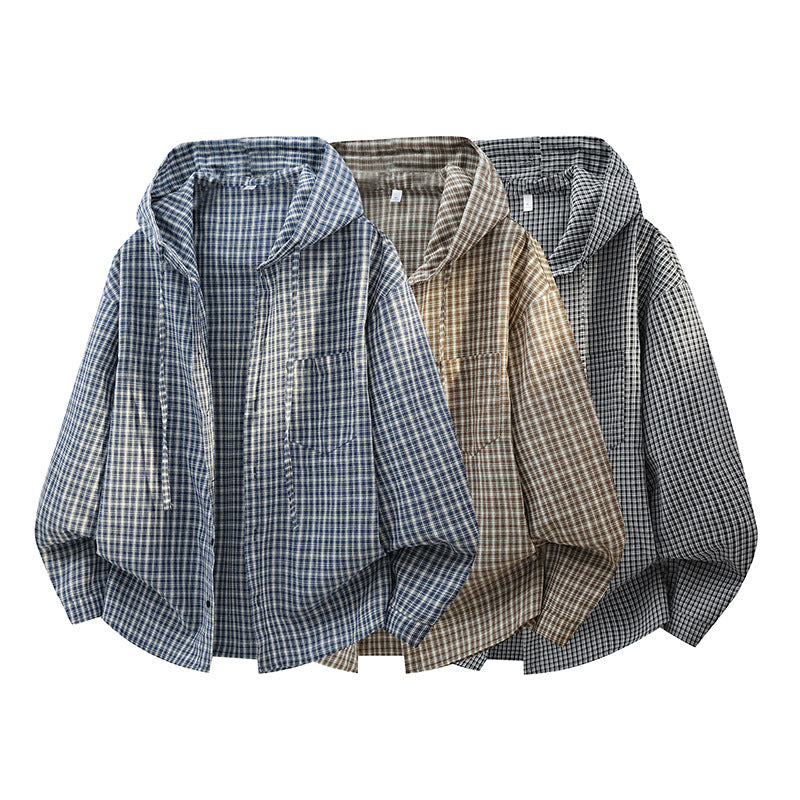 Herren Karierter Overshirt-Hoodie aus Baumwollmix mit Kapuze & Relaxed-Fit Nord Taschen