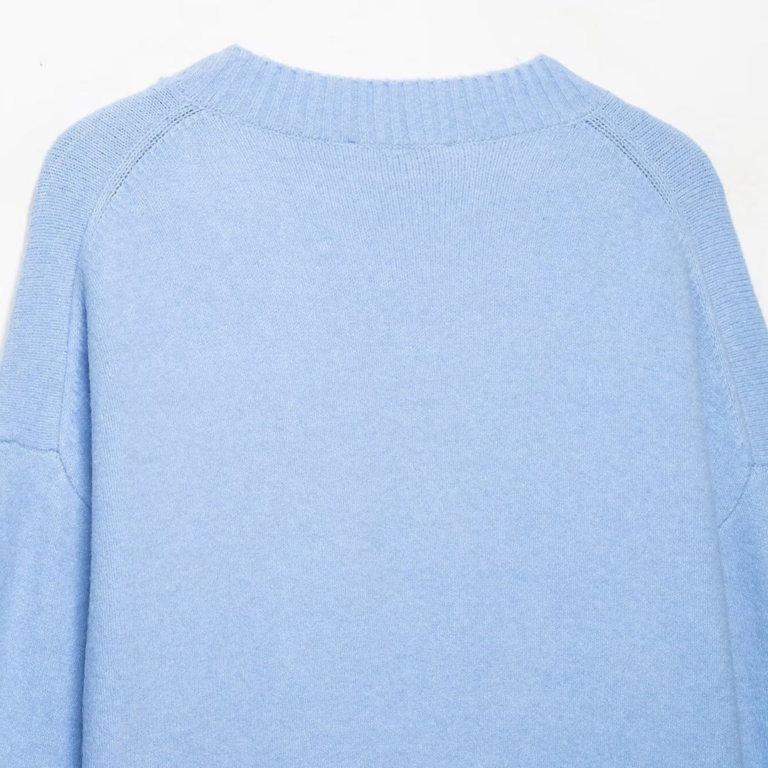 Damen Oversize V‑Ausschnitt Feinstrickpullover mit breitem Rippenbund Nord Taschen